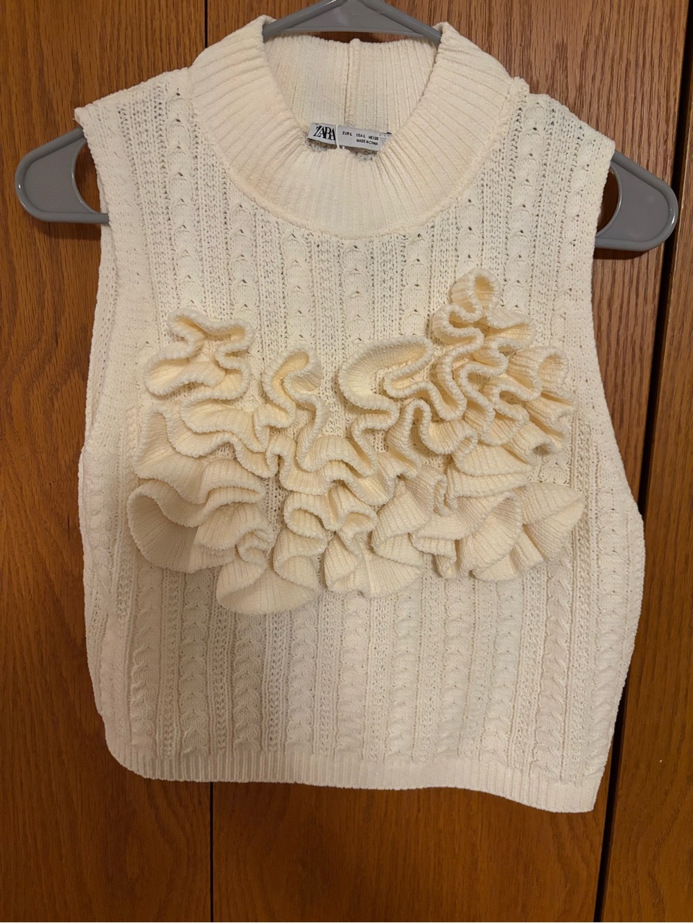 Zara Ivory Ruffle Chenille Sweater Tank Top NWT